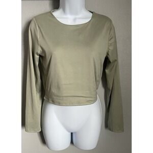 Sincerely Jules Shirt Womens Size Small Cropped Sage Green Long Sleeve Top